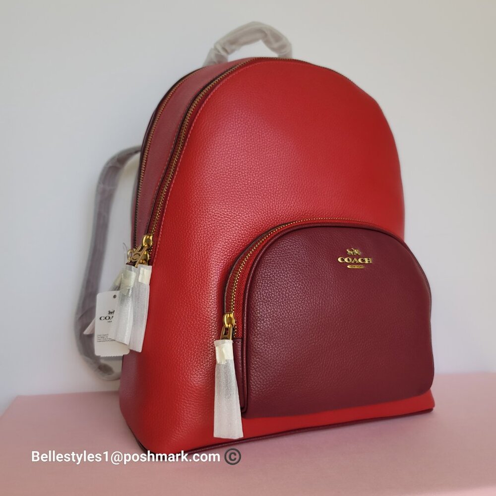 COACH Colorblocked Polished Pebble Leather Carrie Backpack -Red Apple Multi⭐